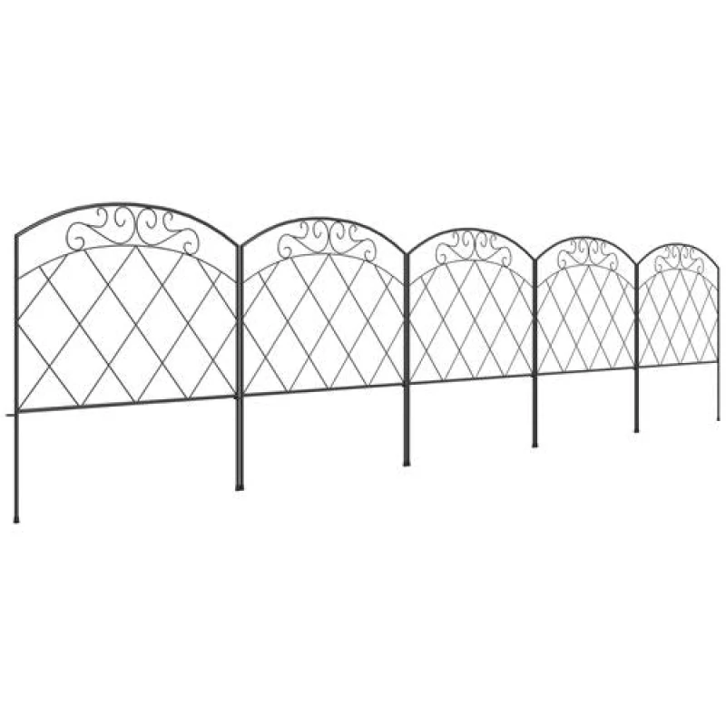 Image of Outsunny 61cm x 3m Outdoor Picket Fence Panels w/ Panels, Swirls, Black 844-798V01BK