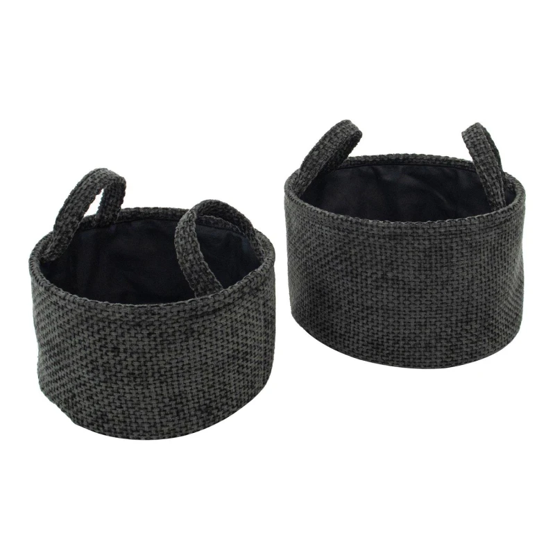 Image of JVL Metro Set of 2 Round Storage Baskets with Hand Black unisex Set of 2