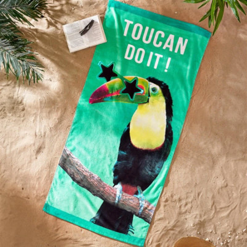 Image of Catherine Lansfield 'Toucan Do It' Cotton Beach Towel Green