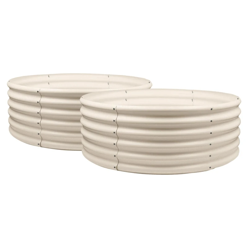 Image of Harbour Housewares Round Raised Garden Beds - 120cm x 45cm - Pack of 2 in Beige Size: 120cm x 45cm Beige Unisex 120cm x 45 cm