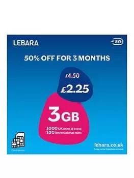 Image of Weave.Tech Lebara 3GB Data, 1000 Minutes, Texts With 100 International Minutes 12 Months Sim Only