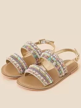 Image of Accessorize Girls Embellished Beaded Scallop Sandals - Multi, Size 13 Younger