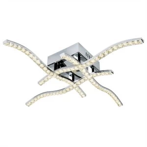 Image of Integrated LED Flush Multi Arm Ceiling Light Chrome, Crystal Glass
