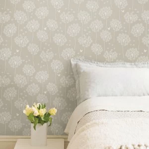 Image of Fine Decor Fine Decor Dandelion Taupe Peel and Stick Wallpaper - 18ft