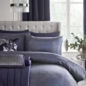 Image of Laurencellewelynbowen - Laurence Llewelyn Bowen Palladio Geometric Woven Jacquard Duvet Cover Set, Navy, King