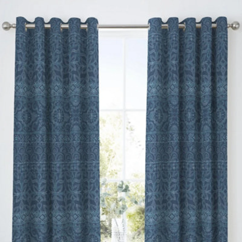 Image of Dreams & Drapes 'Rohini' Easy Care Pair of Pencil Pleat Curtains Blue