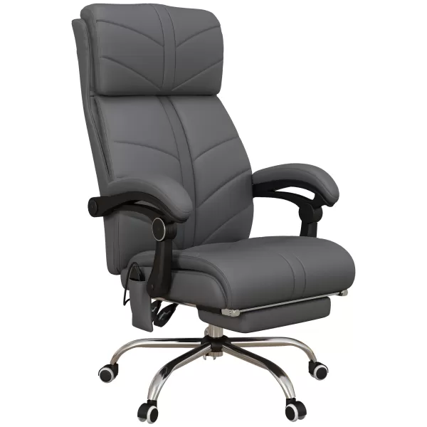 Image of Vinsetto Vibration Massage Office Chair with Heat, PU Leather Computer Chair with Footrest, Armrest, Reclining Back, Grey