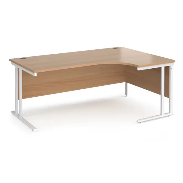 Image of Maestro 25 Right Hand Ergonomic Desk with White Cantilever Frame and Beech Top - 1800mm Wide