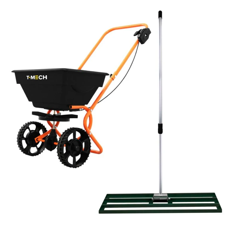 Image of T-mech Rotary Spreader Gritter Fertiliser & Lawn Leveller 100cm Levelling Rake Green Green