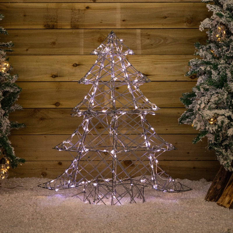 Image of 90cm Light up Grey Rattan Christmas Tree with 120 White & Warm White LEDs
