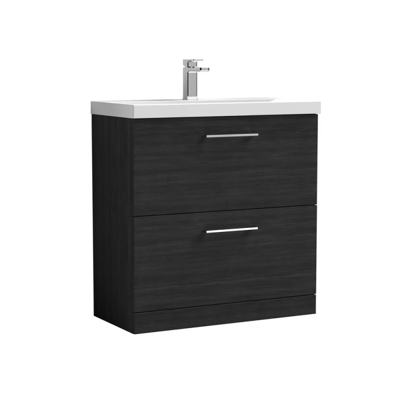 Image of Balterley Bathroom 2 Soft Close Drawer Floor Vanity Unit Basin, Black, 800mm in Black Unisex