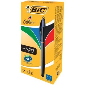 Image of Bic 4 Colours Pro Ballpoint Pen 1.0mm Tip Width Assorted Pack of 12 Pens