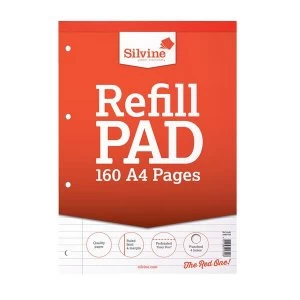 Image of Silvine A4 Refill Pad Headbound Perforated Punched 75gsm Feint Ruled Margin 160 Pages Pack of 6