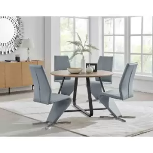 Image of Furniture Box Santorini Brown Wood Contemporary Round Dining Table and 4 Elephant Grey Willow Chairs Set