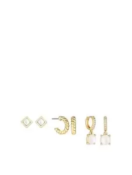 Image of Mood Mood Gold Crystal Cat Eye Textured Huggie Hoop Earrings - Pack of 3, Gold, Women