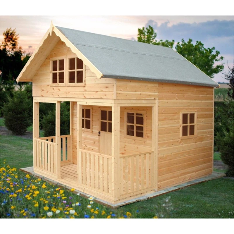 Image of Shires Lodge 8x9 ft Single Door with Three Opening Windows Playhouse in Light Brown Light Brown Unisex