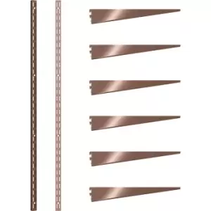 Image of Rothley Antique Twin Slot Shelving Kit 1980mm Uprights (x2) & 270mm Brackets (x6)Brassed in Copper Steel