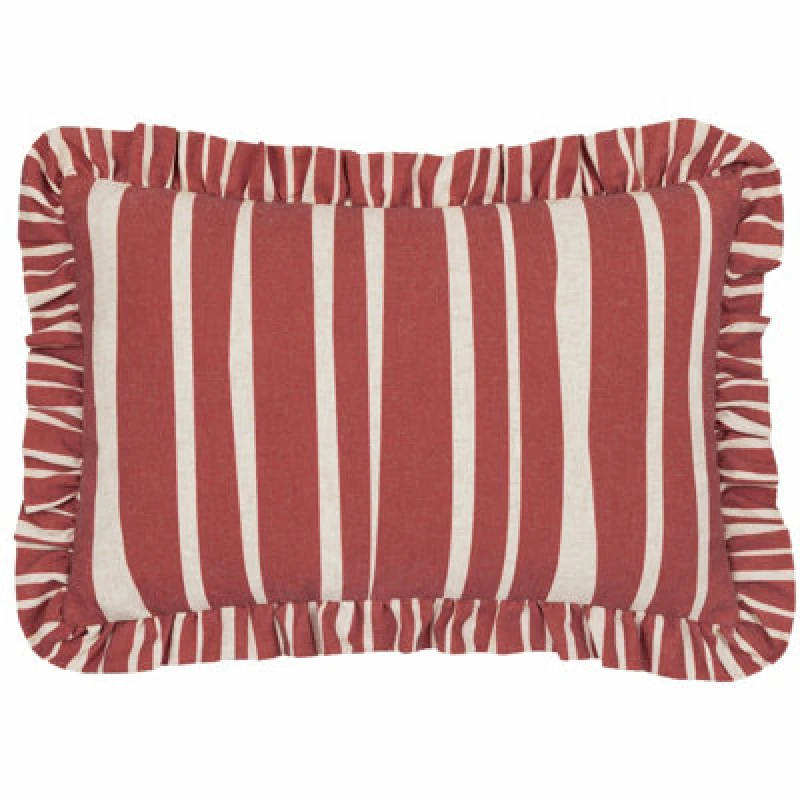 Image of Furn Furn Carmon Stripe Ruffle Cushion in Red Size: 40cm x 60cm Red 40cm x 60cm Unisex 5025532821911