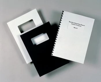 Image of GBC A4 Binding Covers Leatherboard Window 250g/m2 White - 1 x Pack of 50 Binding Covers