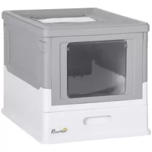 Image of Pawhut Hooded Portable Cat Litter Box w/ Scoop and Tray - Grey