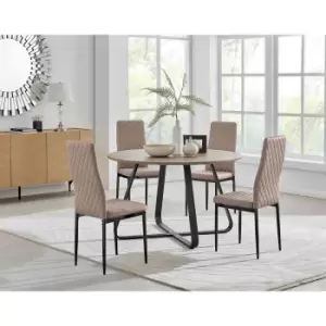 Image of Furniture Box Santorini Brown Round Dining Table and 4 Cappuccino Milan Black Leg Chairs