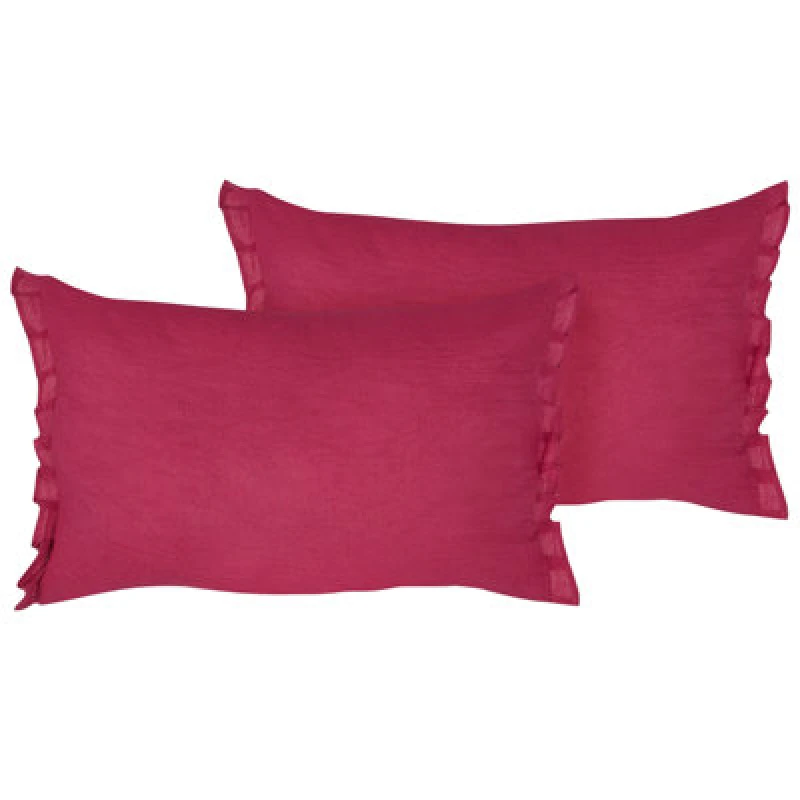 Image of Beliani Set Of 2 Decorative Cushions Sassafras Linen 30 X 45cm Burgundy Solid
