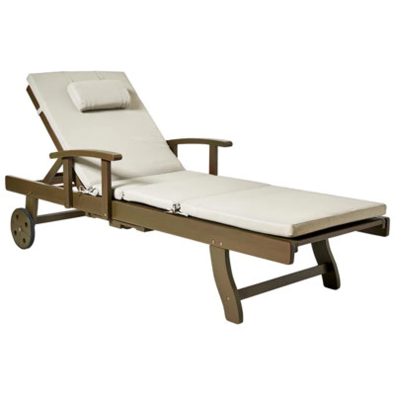 Image of Beliani Sun Lounger With Cushion Amantea Premium Ii Acacia Wood Taupe