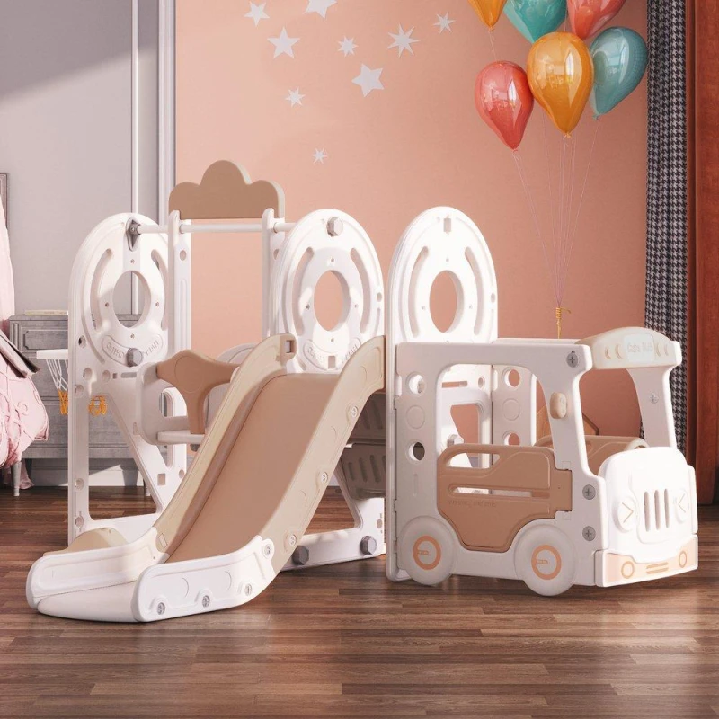 Image of KIDKID 3-in-1 Kids Swing and Slide Playset Beige Pink unisex Large