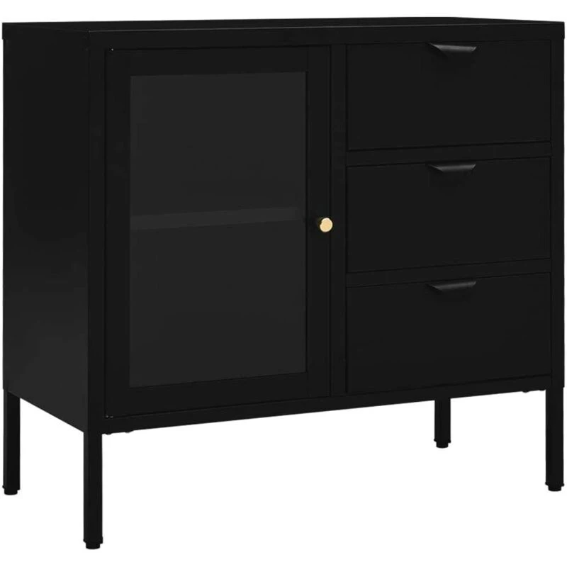 Image of VIDAXL Sideboard Black 75x35x70cm Steel and Tempered Glass Vidaxl 8720286564387