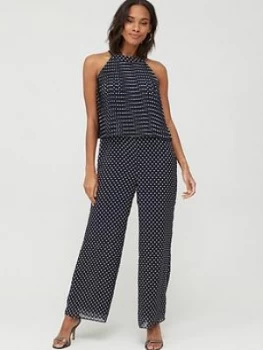 Image of Wallis Pleated Spot Overlayer Jumpsuit - Ink, Size 14, Women