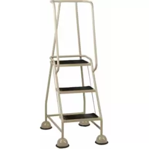 Image of Loops - 3 Tread Mobile Warehouse Steps beige 1.43m Portable Safety Ladder & Wheels