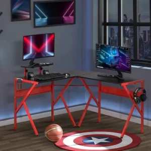 Image of Dobbs Corner Gaming Desk with Adjustable Monitor Stand, red