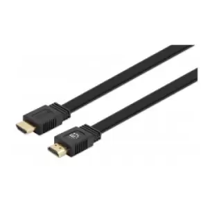 Image of Manhattan HDMI Cable with Ethernet (Flat) 4K@60Hz (Premium High Speed) 3m Male to Male Black 4K Ultra HD x 2k Fully Shielded Gold Plated Contacts Life