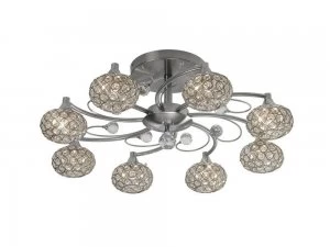 Image of Flush Ceiling 8 Light Satin Nickel, Crystal