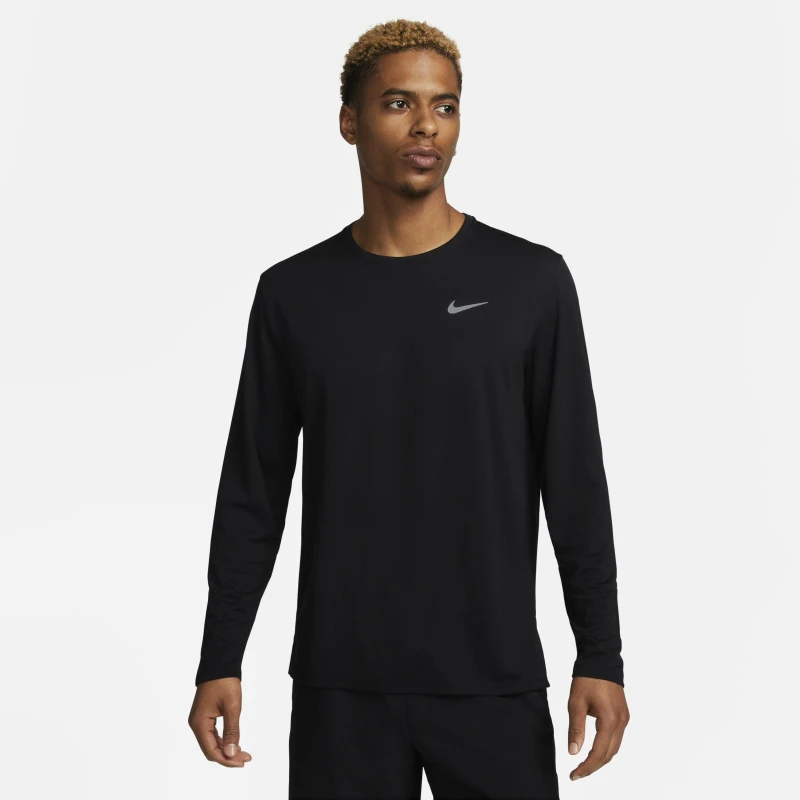 Image of Nike Miler Mens Dri-FIT UV Long-Sleeve Running Top Black male 2XL