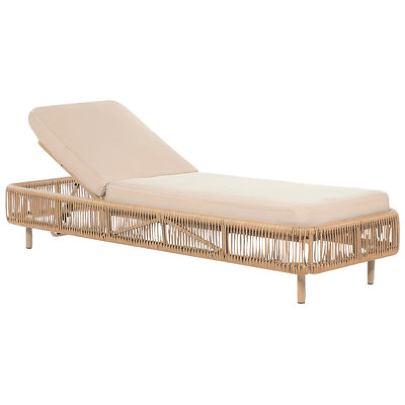 Image of Beliani Sun Lounger With Cushion Osini Reclining Pe Rattan Beige
