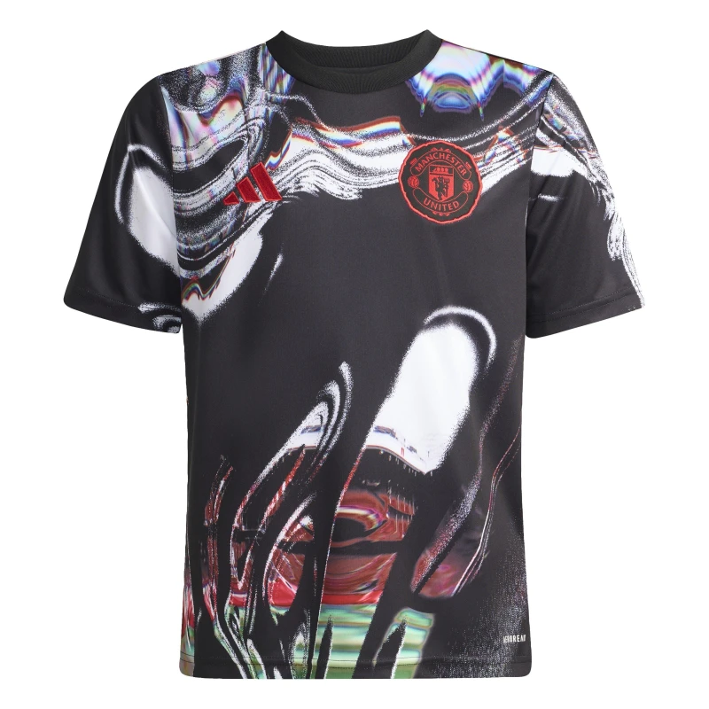 Image of adidas Kids adidas Manchester United Pre-Match Shirt 25/26 Black/White unisex 7-8 Years