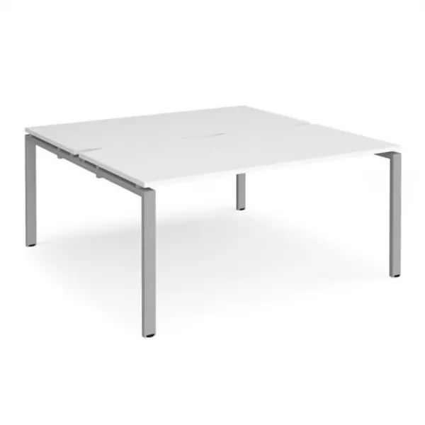 Image of Adapt Bench Desk 2 Person Starter Rectangular Desks 1600mm White Tops With Silver Frames 1600mm Depth Adapt White E1616-SB-S-WH