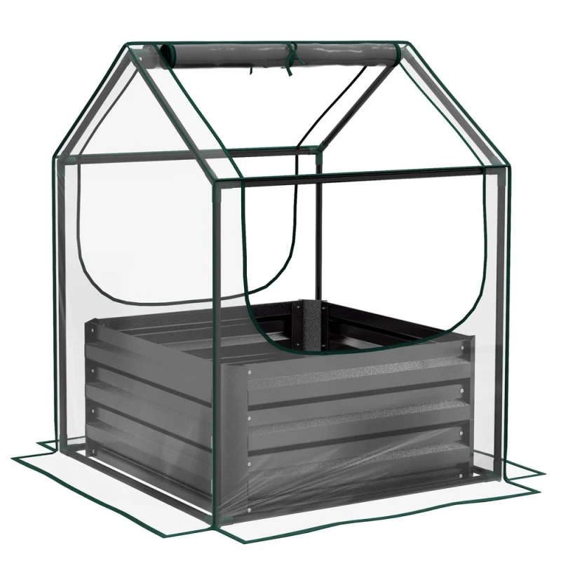 Image of Outsunny Raised Garden Bed with Greenhouse, Planter Box with Cover, Clear and Dark Grey Clear unisex