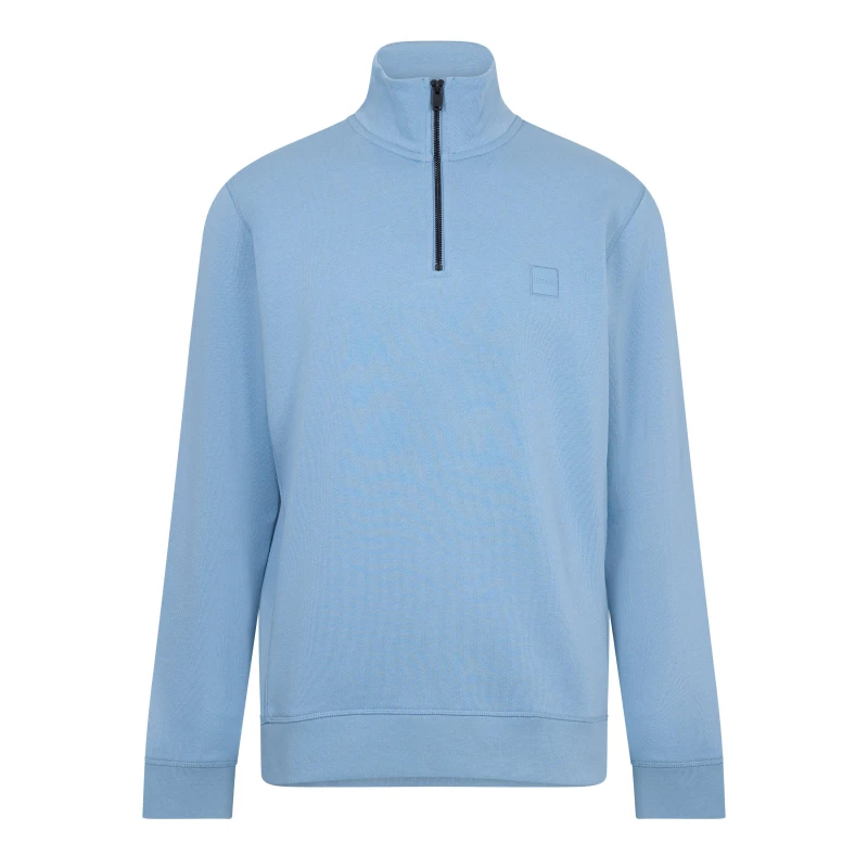 Image of Boss Mens Zetrust Zip-Neck Soft TerryclOver The Head Sweatshirt Pastel Blue male S