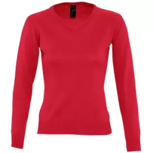 Image of SOLS Womens/Ladies Galaxy V Neck Sweater (M) (Red)
