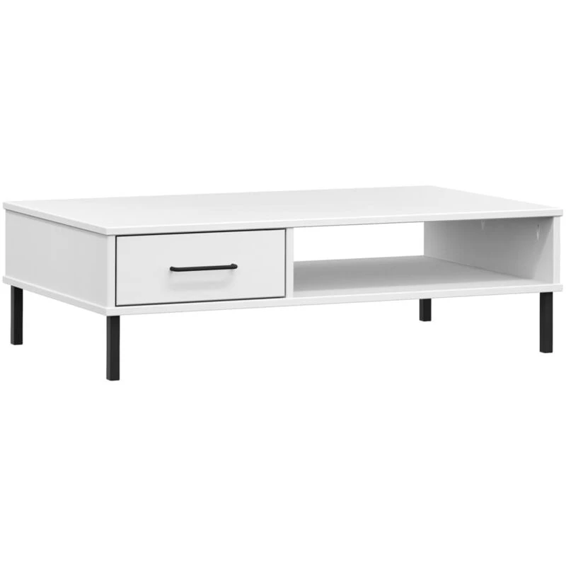 Image of Vidaxl Coffee Table With Metal Legs White Solid Wood Pine Oslo, White 351038