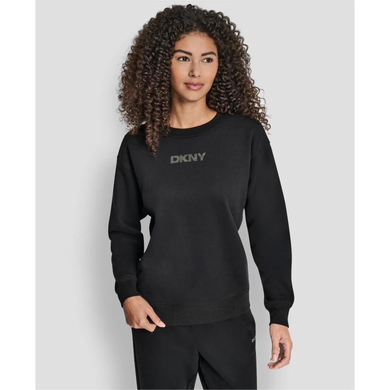 Image of DKNY Womens Cotton Logo Crew Sweatshirt Black female 8 (XS)