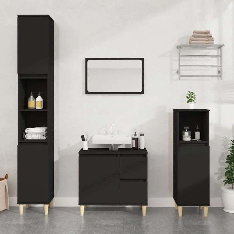 Image of Vidaxl Bathroom Cabinet Black 65X33X60 Cm Engineered Wood