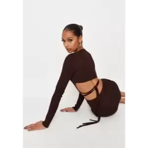 Image of Missguided Long Sleeve Crop Top Co Ord - Brown