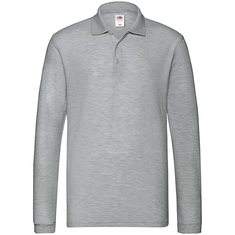 Image of Fruit Of The Loom Premium Pique Long-Sleeved Polo Shirt Mid Grey male