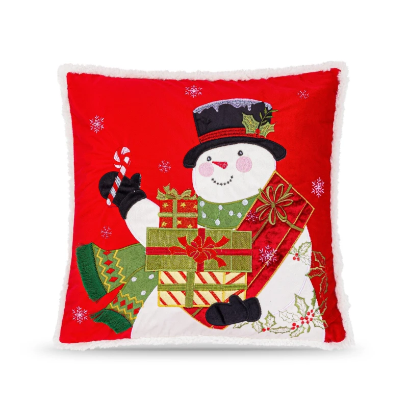 Image of Luxury Living Christmas Snowman Cushion With Gifts And Candy Cane