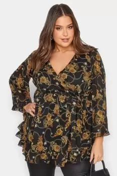 Image of Chain Floral Ruffle Wrap Top