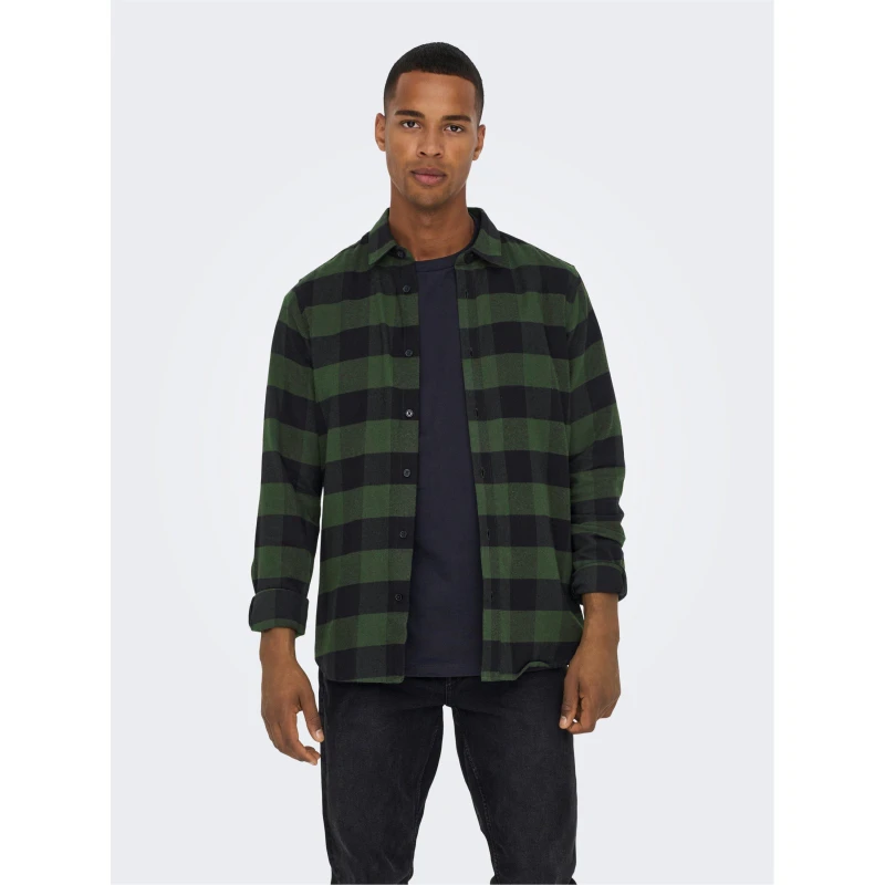 Image of Checked Cotton Shirt in Regular Fit with Long Sleeves