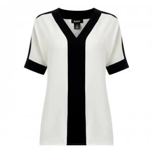 Image of DKNY V Neck Colour Block Top - Ivory/Black